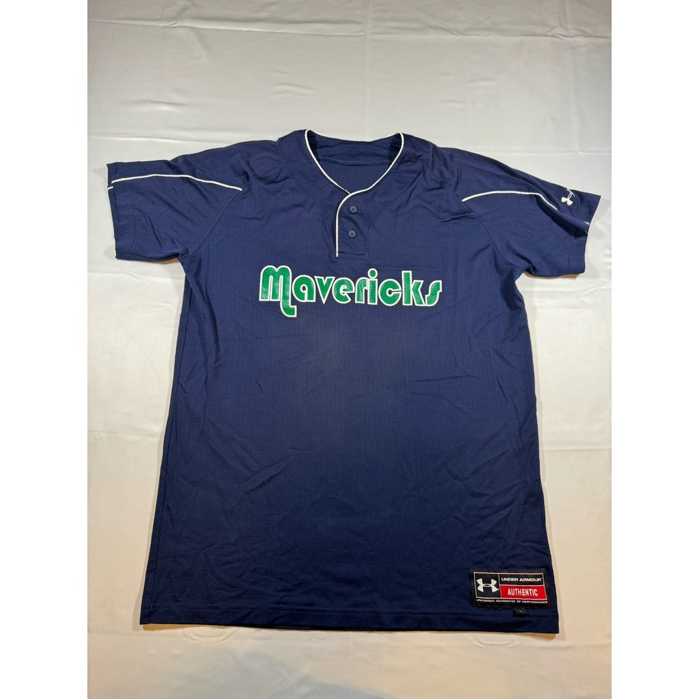 Under Armour Mavericks Baseball Jersey Men's Large L Navy Blue Sewn #23 Button